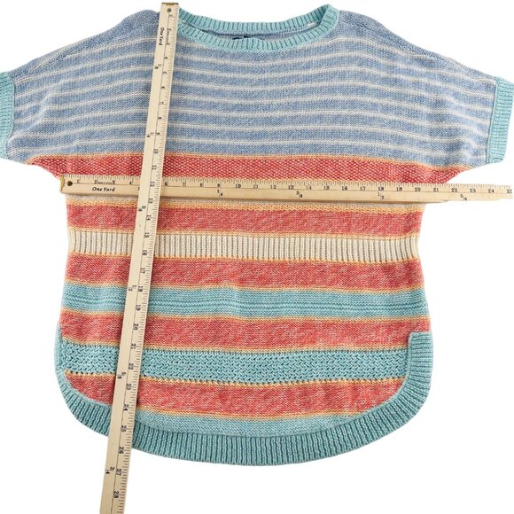 Chaps Sweater Womens Medium Boat Neck Pullover Blue Orange Soft Short Sleeves - Picture 2 of 5